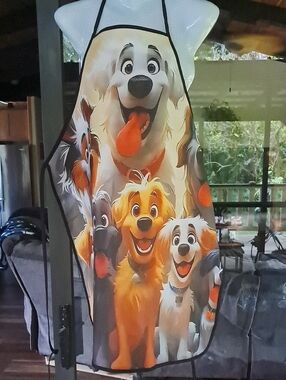 Dog Print Kitchen Apron in Orange and White - Brand Unspecified